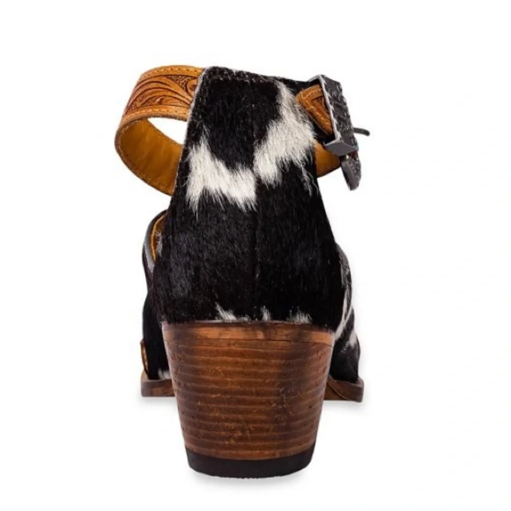 Hand-Tooled Leather strap Genuine Hide-On Women Bootie Boot Boho Western Shoe - Picture 10 of 16